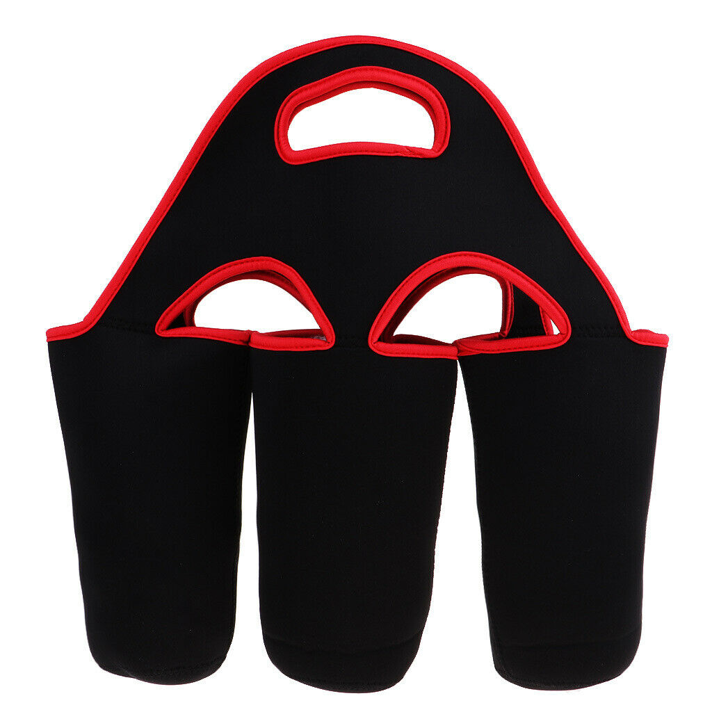 Insulated Water Bottle Holder Bag Sleeve for 3 Pack Bottle Black Red