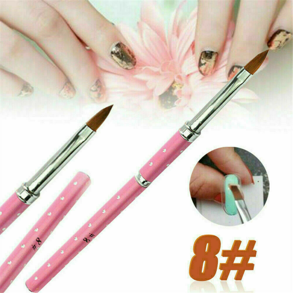 Nail Art Brush Acrylic Brush Metal Crystal Handle Hair Makeup Tool Pro