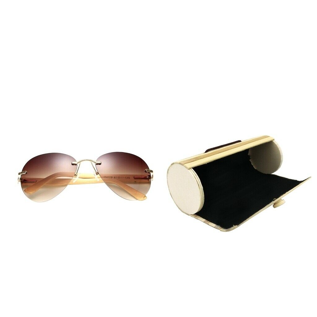 Men Women Fashion Classic Wood Bamboo Rimless Sunglasses for Outdoor Tawny