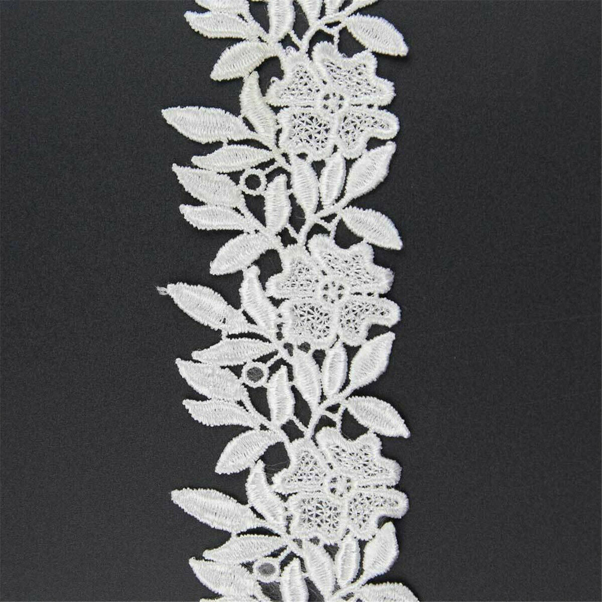 5 Yards White Flower Lace Trim Ribbon Bridal Dress Embroidered Sewing DIY Craft