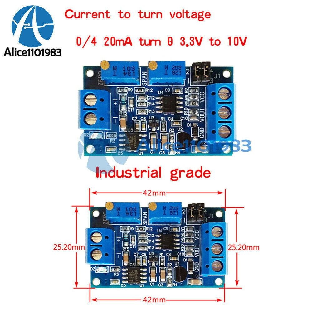 Current To Voltage 0/4-20mA To 0-3.3V 5V 10V Transmitter Signal Converter Module
