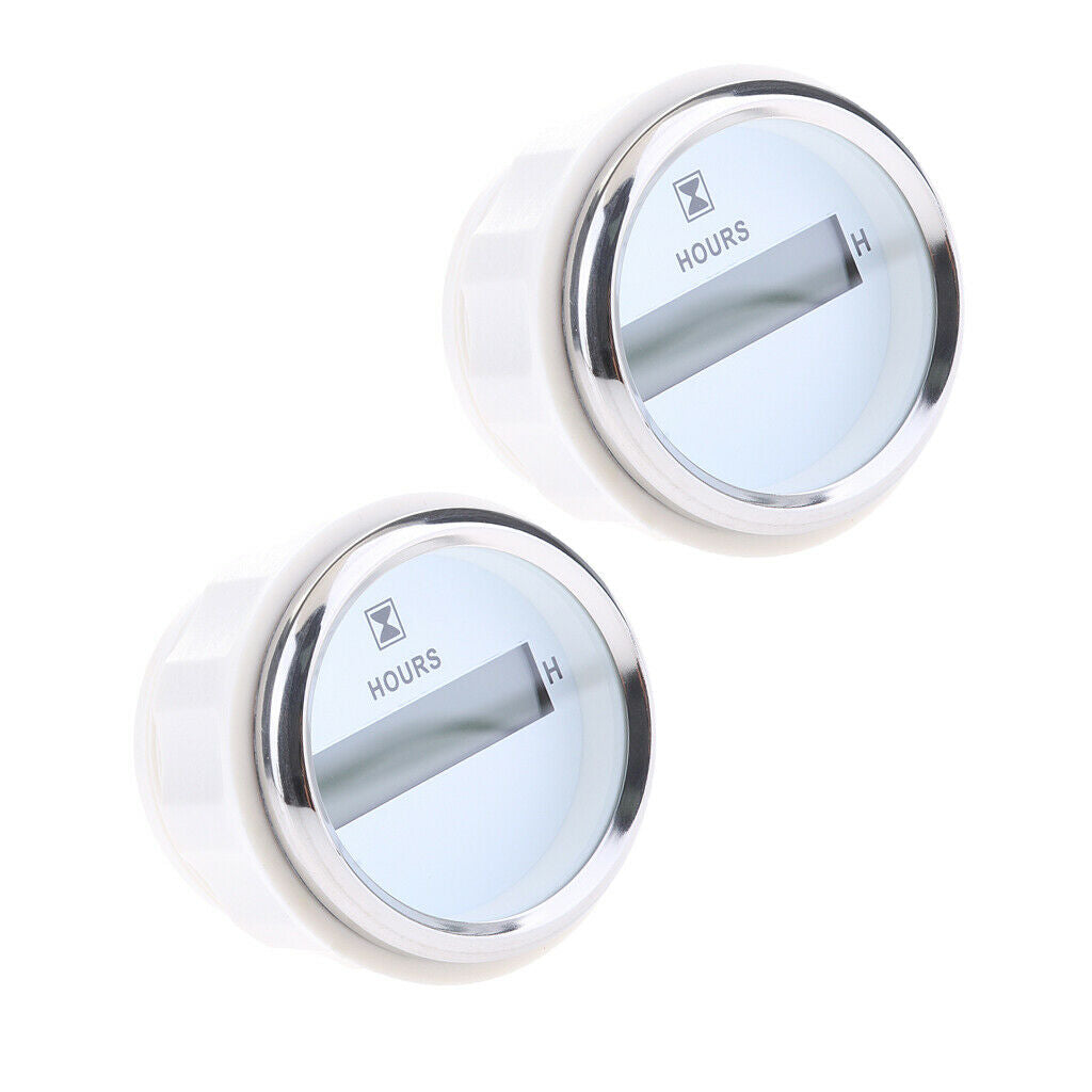 2pcs Marine Boat Digital Hour Meter 52mm Round Gauge Waterproof  White