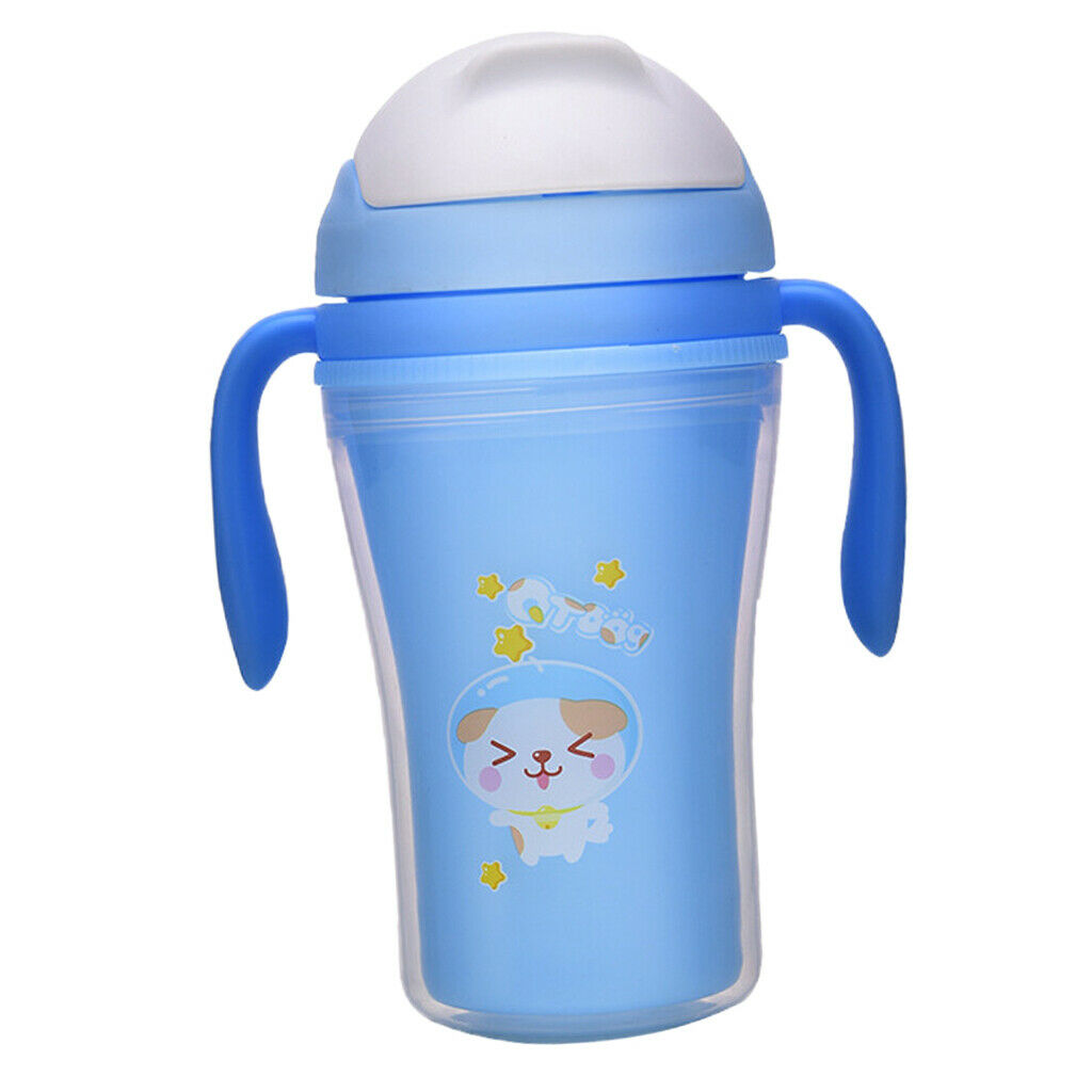 Baby Straw Sippy Cups Drink Bottle Toddler Training 300ML Blue with Handles