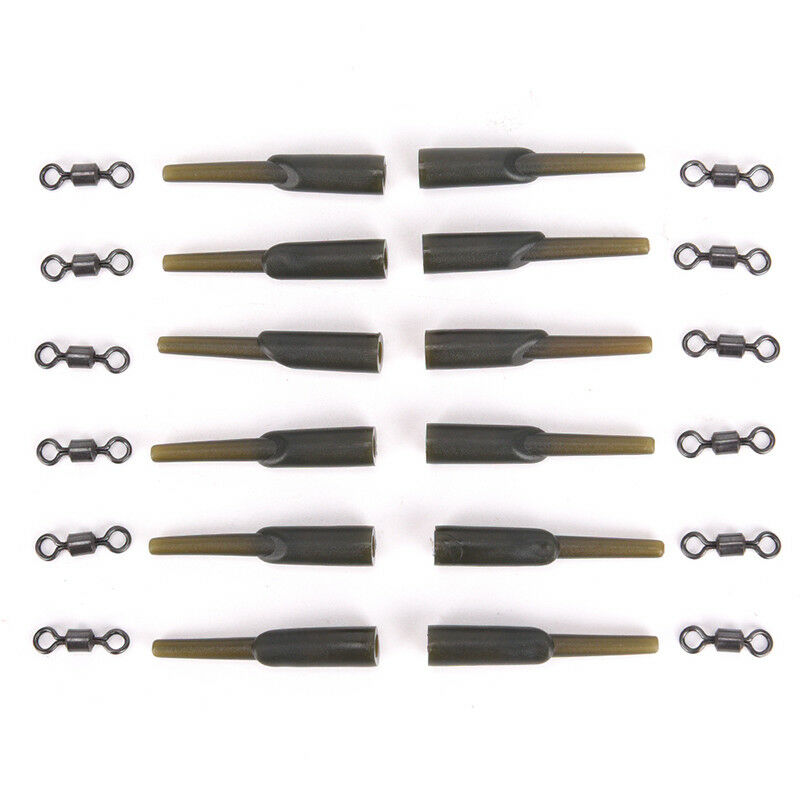 24x Carp Fishing Run Rig Rubber Sleeve+Swivels Lead Stopper Covert SafeSystem Xz