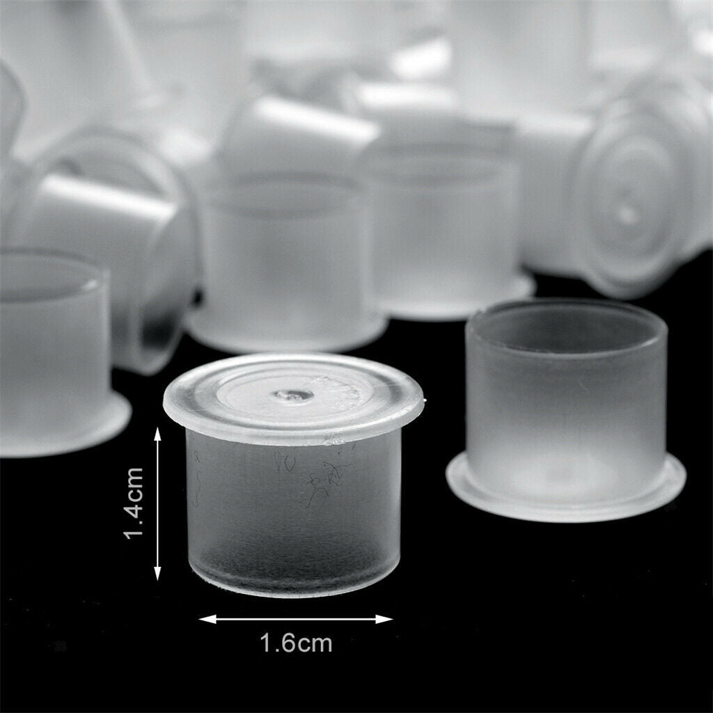 Bulk 100 Pcs Clear Plastic Tattoo Ink Cups Caps with Flat Base Non Spill Top