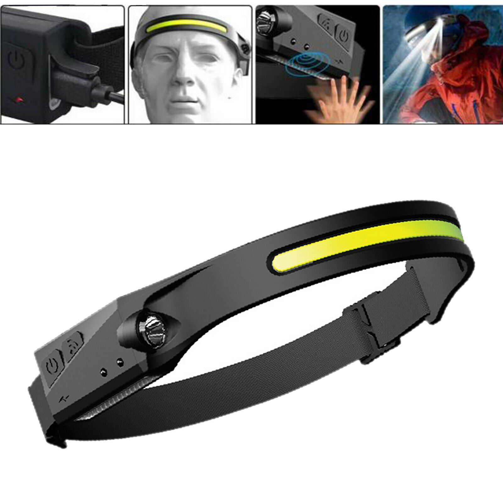 3 Modes USB Rechargeable Headlight COB LED Head Light Torch Flashlight Sensor