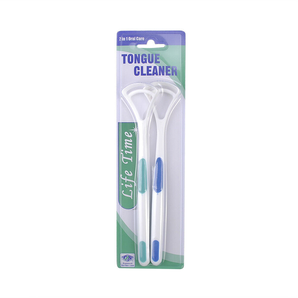 2Pcs Oral Dental Care Away Brush Scraper Hand Bad Breath Cleaner Clean Tongue