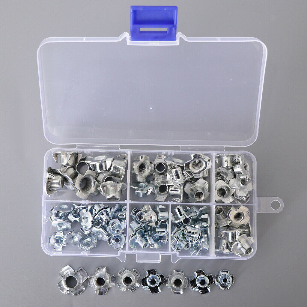 80 Pieces M3  M5 M6 M8 Zinc Steel 4 Prong T Nut Blind Wood Insert Nuts NEW