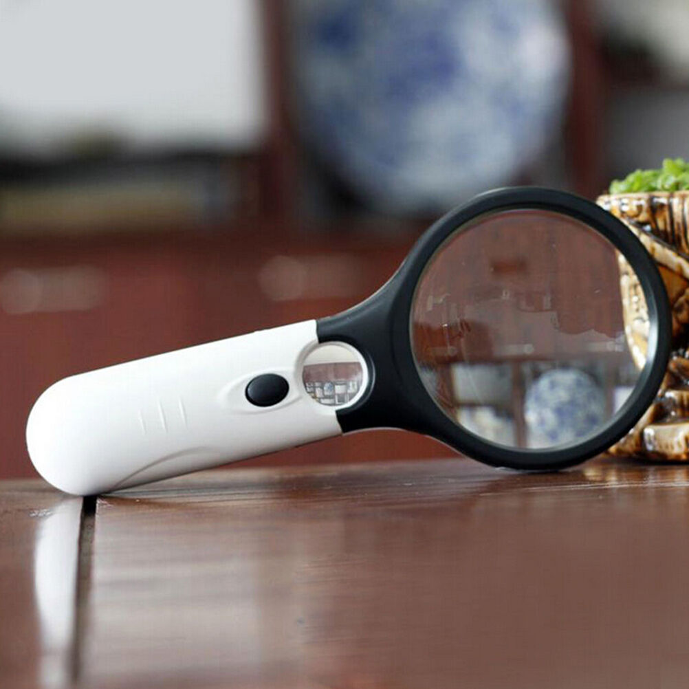 Handheld 45X Magnifying Reading Glass Lens Jewelry Loupe With 3 LED Light BDAU