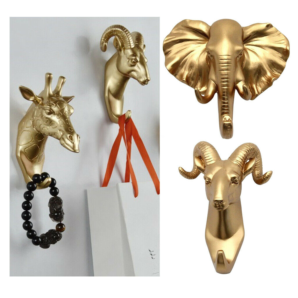 2pcs Nordic Style Hook Animal Head Hook Rack Holder Golden Color  f/ Bedroom
