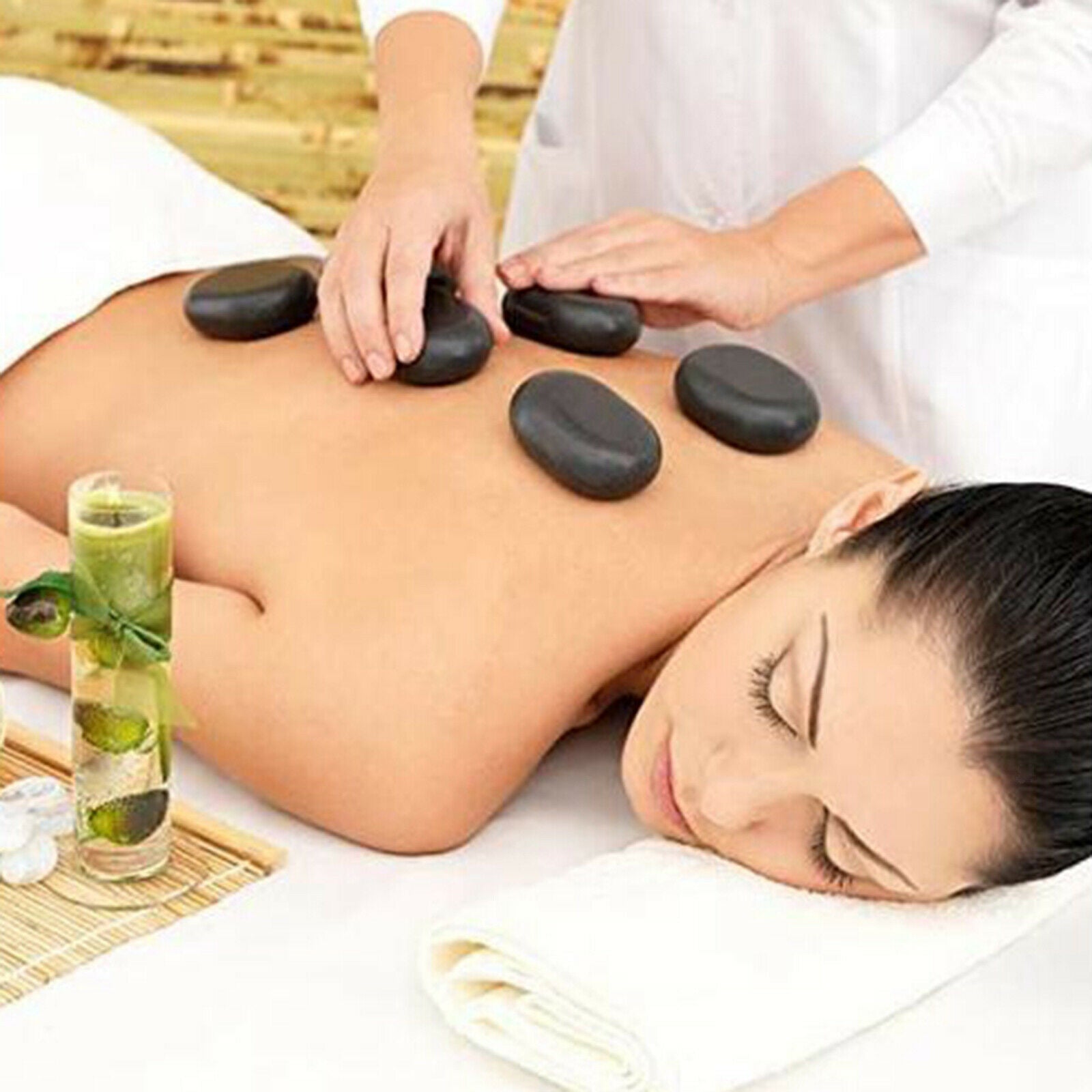 2 Piece Massage Stones Set Body Black Lava Hot Stone Tool Pack 12.5x2.5cm