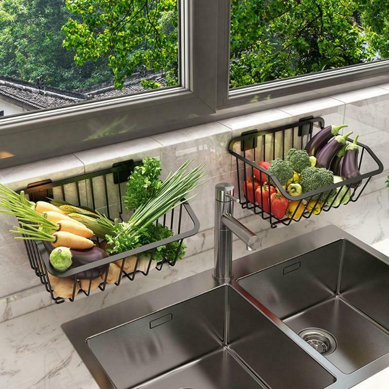 Kitchen Wall Hanging Storage Basket Fruit Vegetable Spice Rack with Drain Shelf