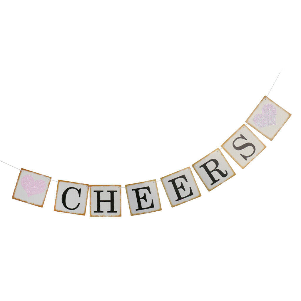 Cheers Letter Garland Banner with Glitter Heart Wedding Bunting Photo Props