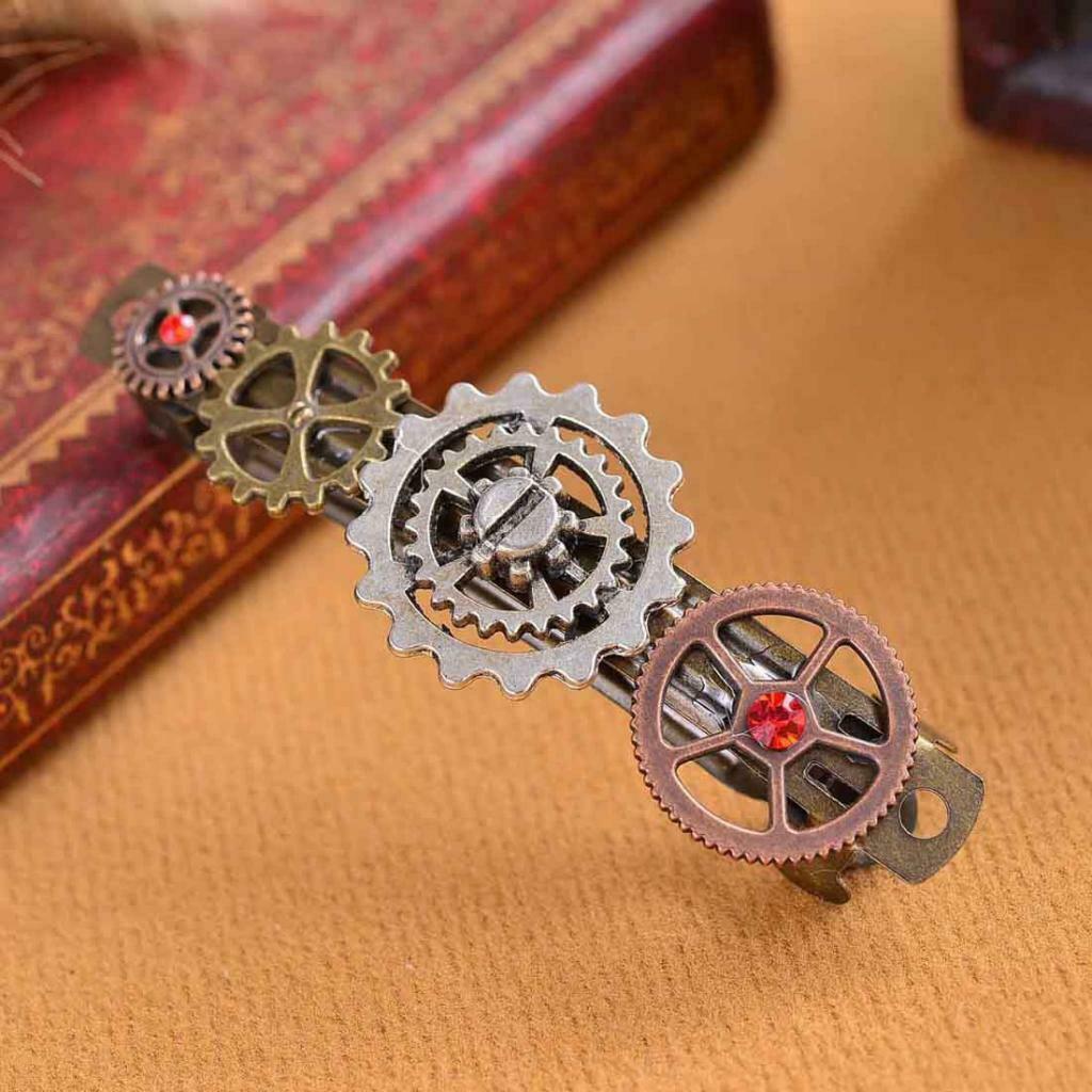 Retro Steampunk Gears Clock Hairpin Barrette Barrette Costume Accessory