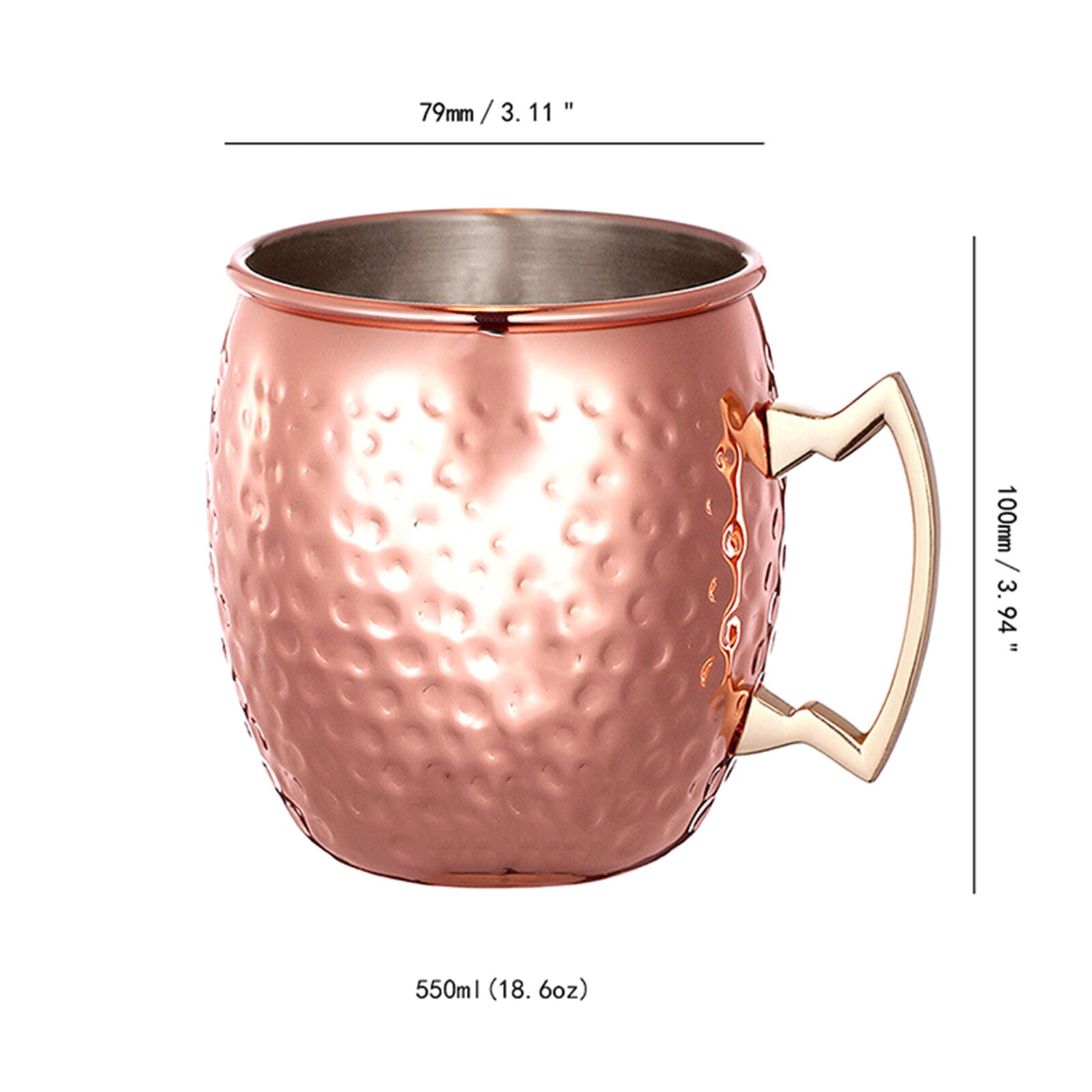 Moscow Mule Mug Cup Drinking Hammered Copper Brass Steel Gift Set 18 oz New