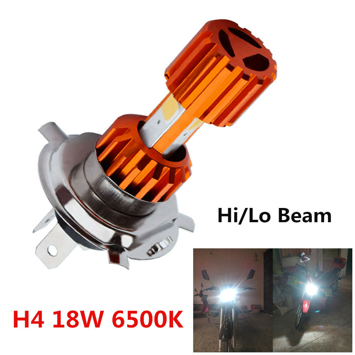 1x H4 18W 3LED COB White 6500K Hi/Lo Beam Motorcycle Headlight Front Lamp Bulb