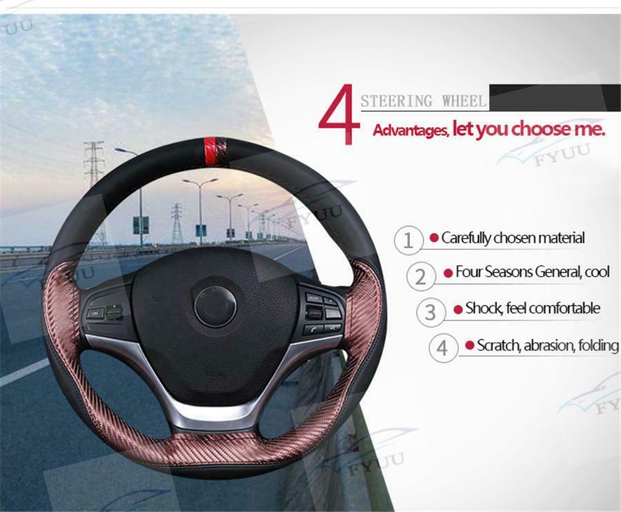 For 37-38CM 1 x Steering Wheel Cover Anti Slip PU Leather Steering Covers Brown