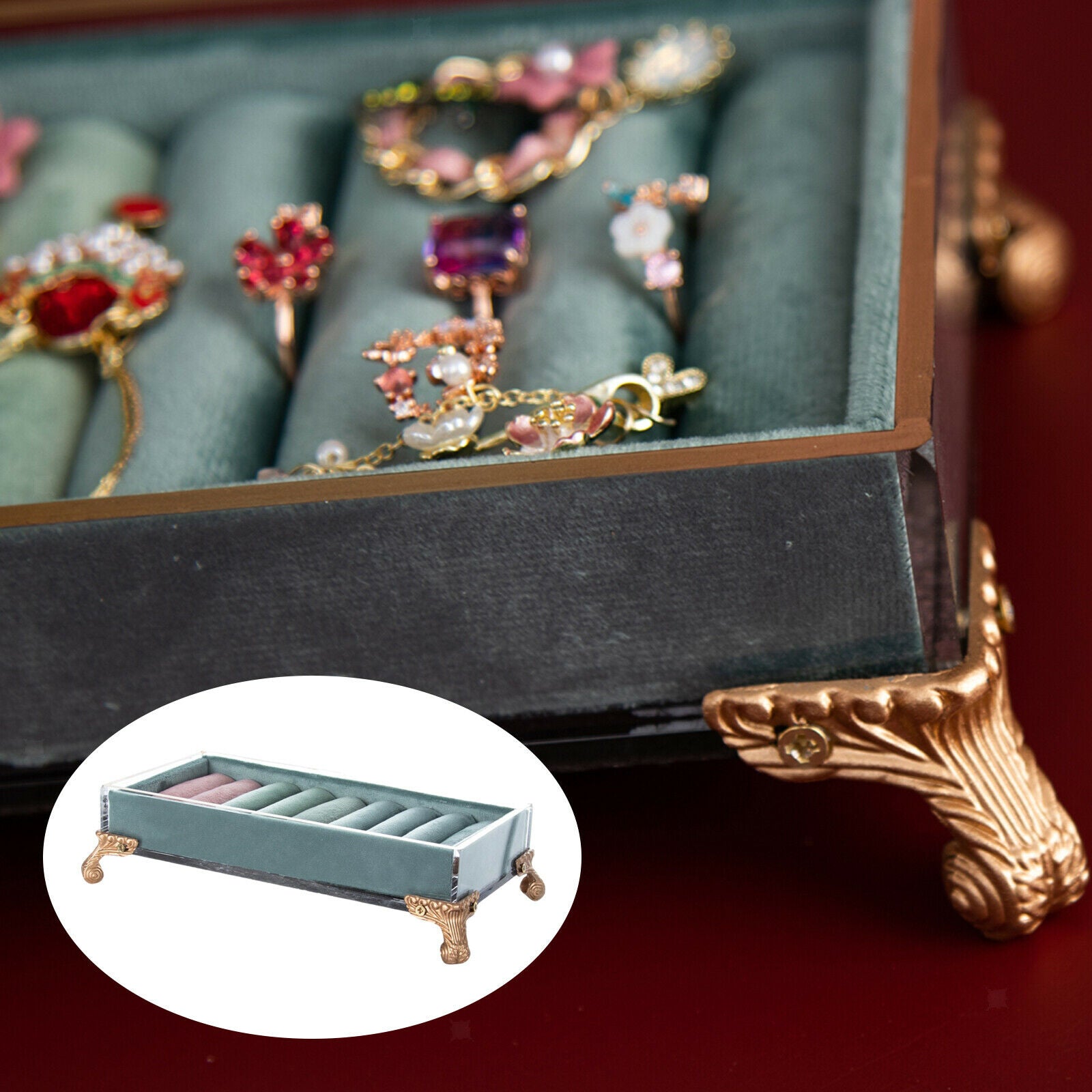 Velvet Jewelry Display Box 8 Slots European Style Earring Travel Light Blue