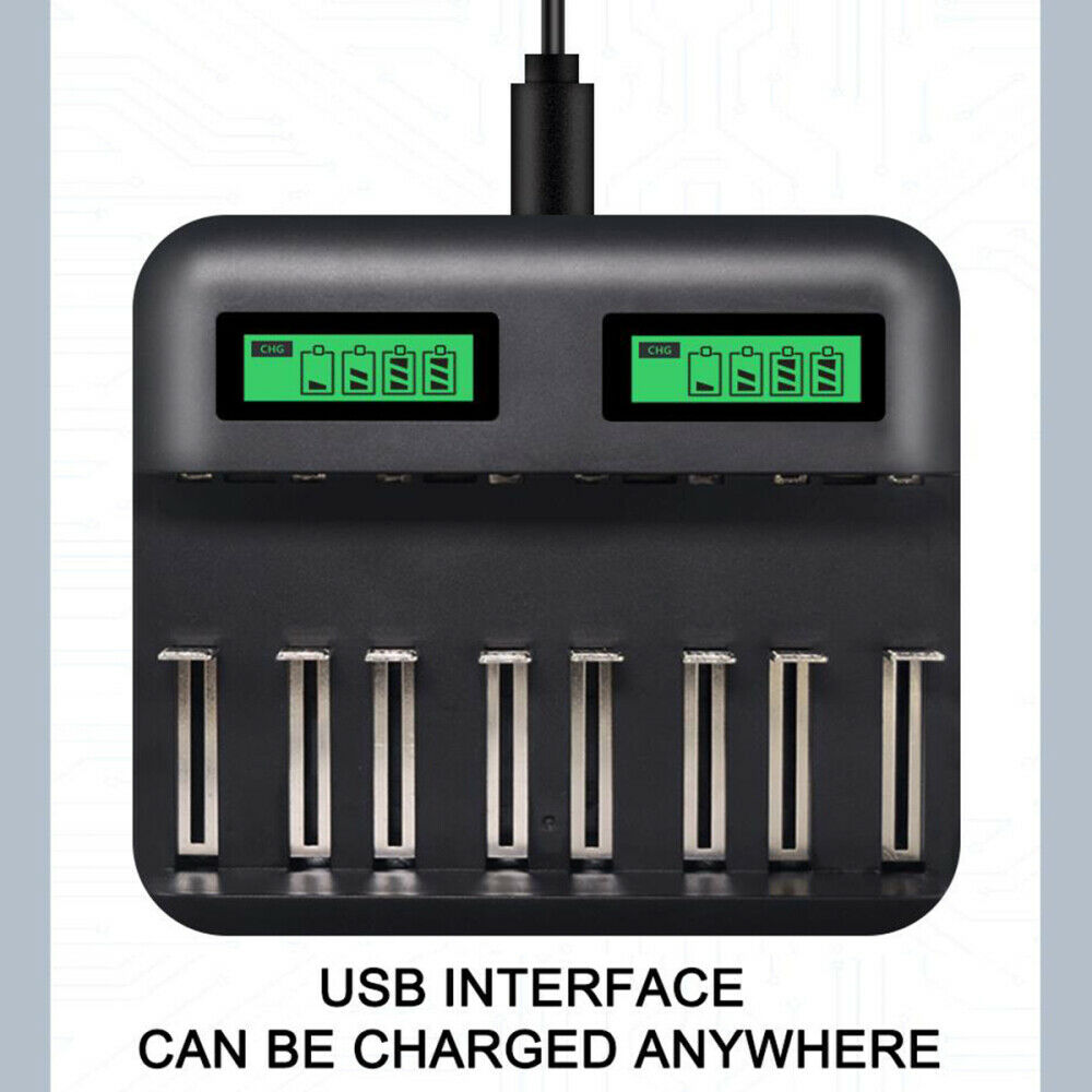 8 Slots LCD Display Usb Smart Battery Charger For D/C/AA/AAA Size Rechargeable