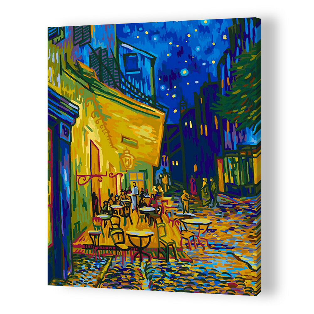 Frameless DIY Night Street Painting By Numbers Kit Hand Painted Oil Picture @