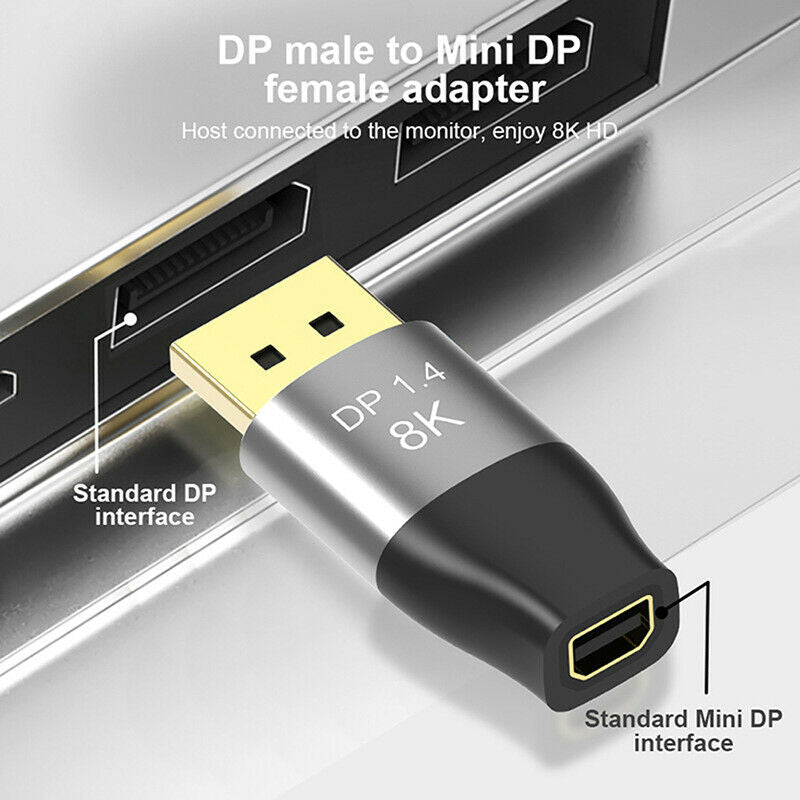 8K 60Hz Mini DP to DP Adapter 4K 144Hz DisplayPort Converter for Computer_AU