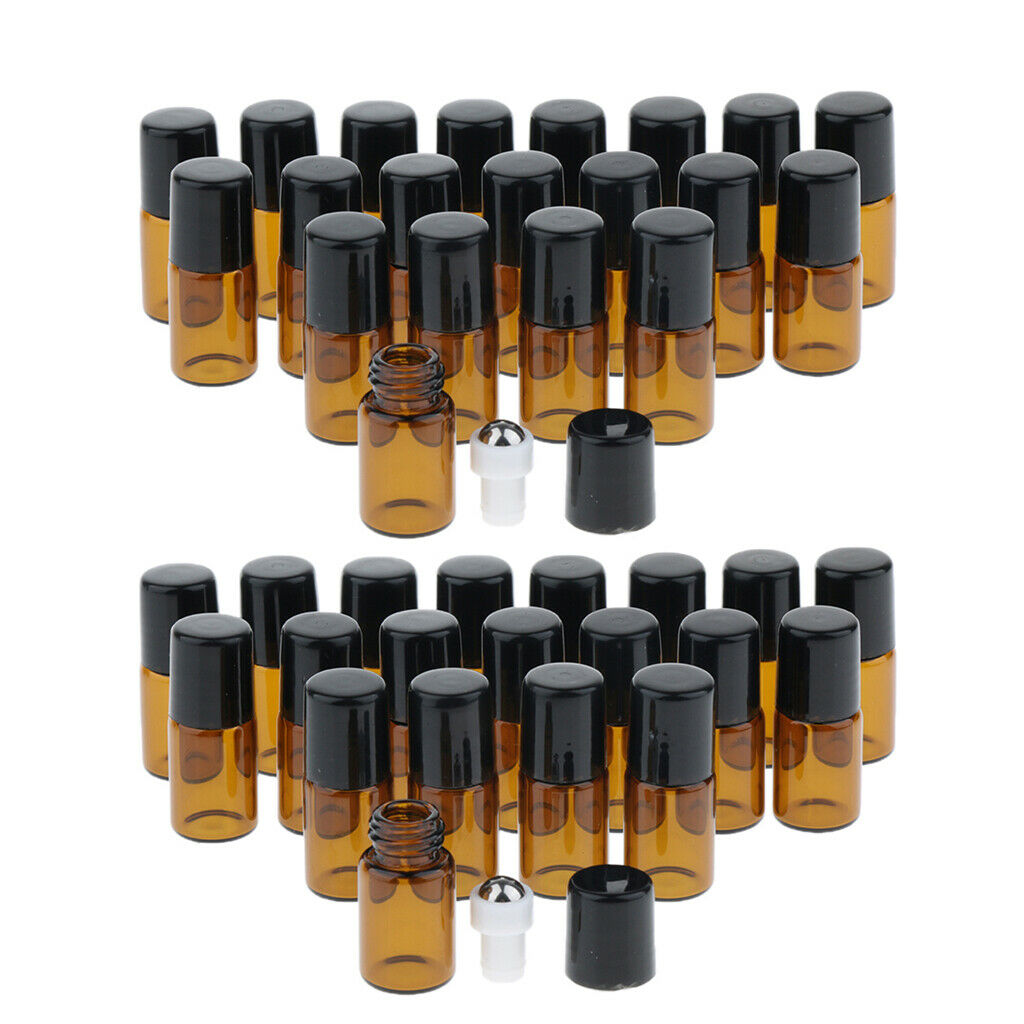 40X Empty Glass PP Essential Oil Perfume Roller Ball Bottles Cases Holders