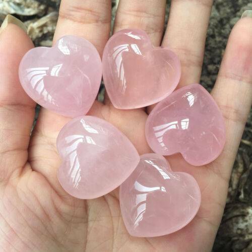 Natural Pink Rose Quartz Crystal Carved Heart Shaped Love Palm Healing Gemstones