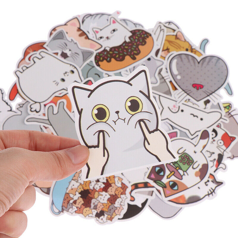 50Pcs Cute Cat Cartoon Stickers Laptop Phone Skateboard Car Suitcase Dec Fx