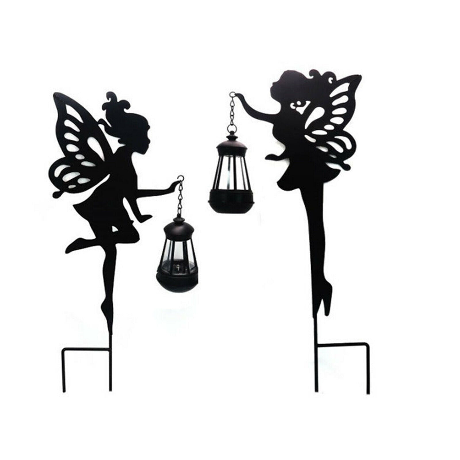 Solar Lighted Girl Statue Garden Metal Fairy Silhouette Lawn Yard Ornament