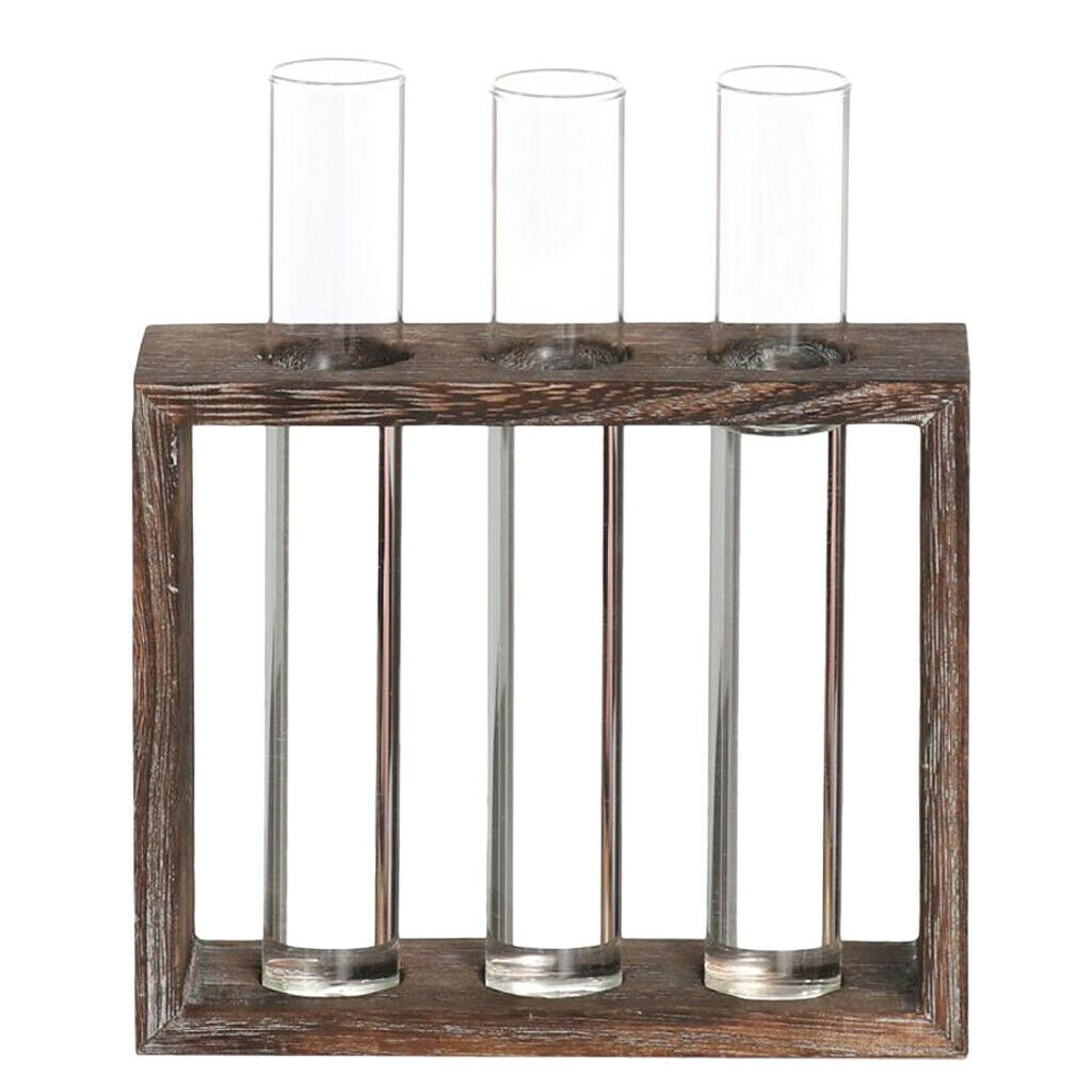Lots 2 Tube Vase In Wooden Stand Glass Terrariumin Hydroponic Pot Planter