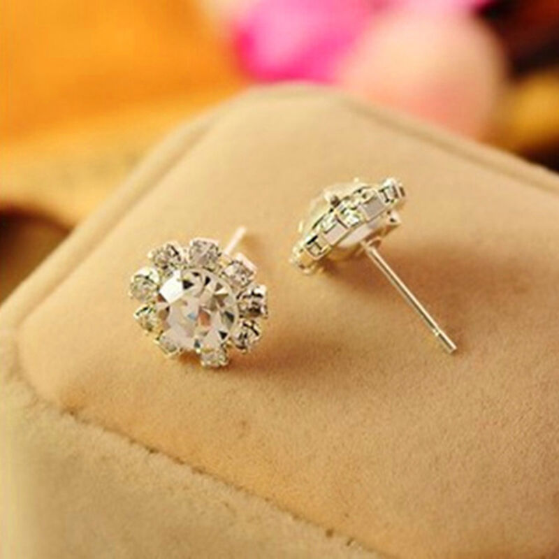Women Stud Earrings Spherical Stud Earrings Vogue Crystal Flower Stud WG.l8