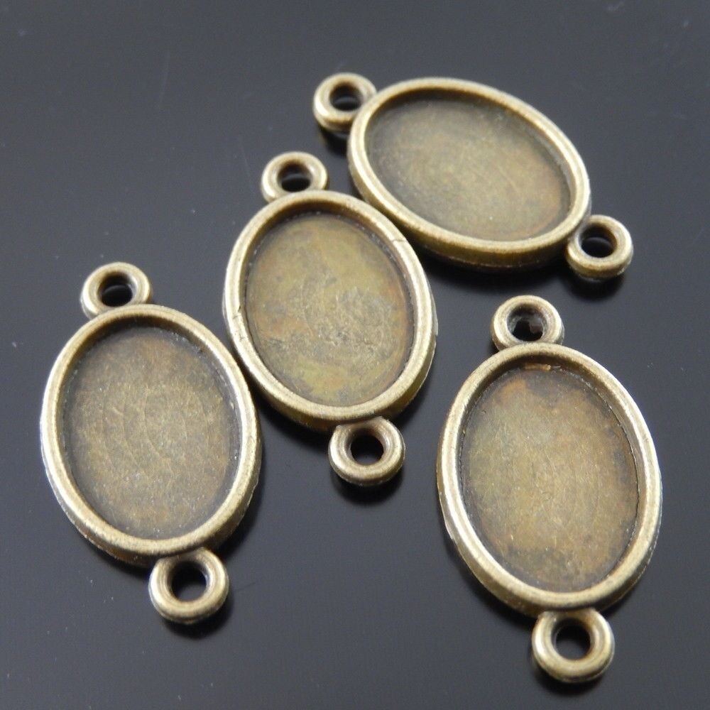 35 pcs Retro Bronze Oval Bezel Setting 14x10mm Pendant Tray Jewelry Connector