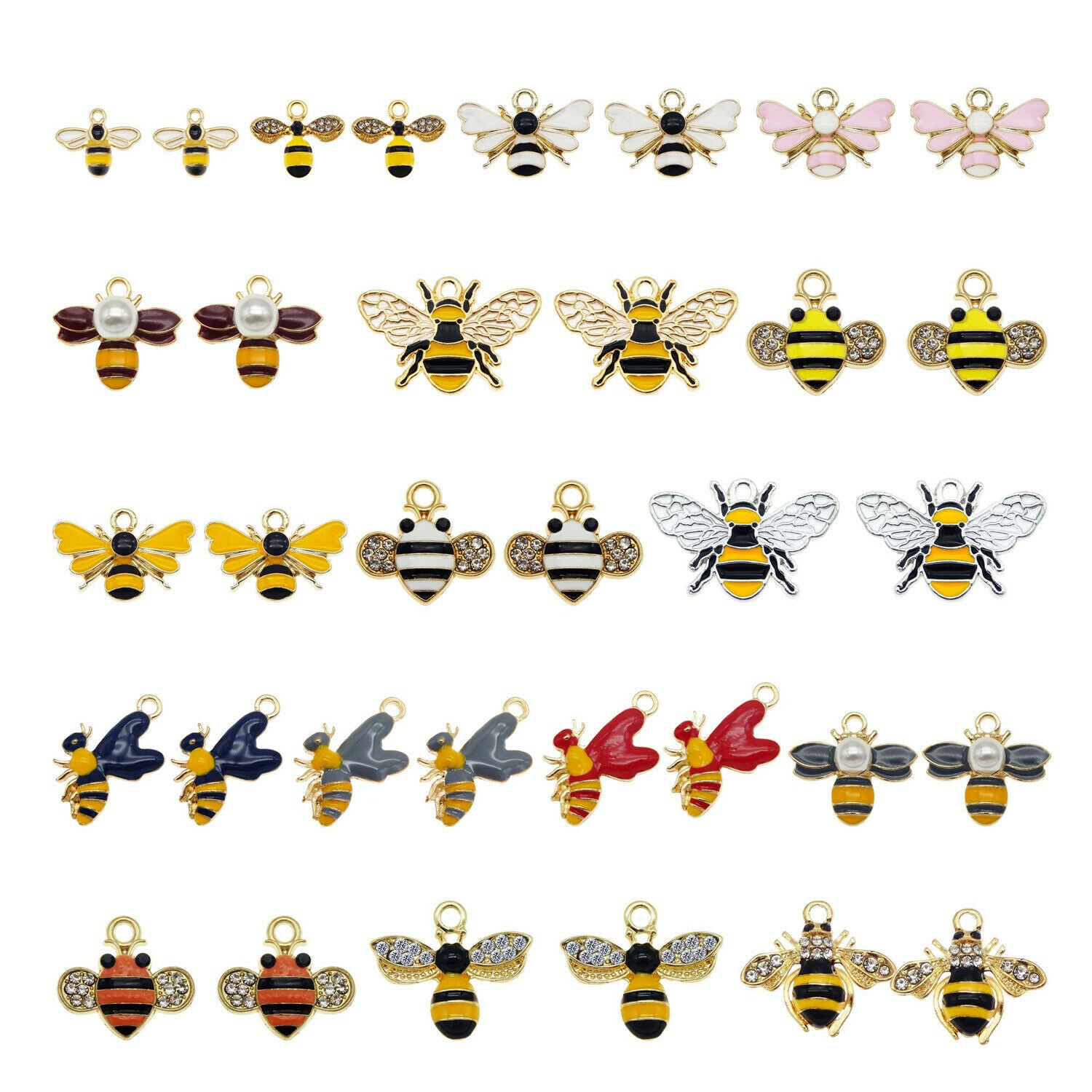 15 Mix Alloy Honeybee Enamel Charm Bee Bubblebee Pendant Winged Insect Jewelry
