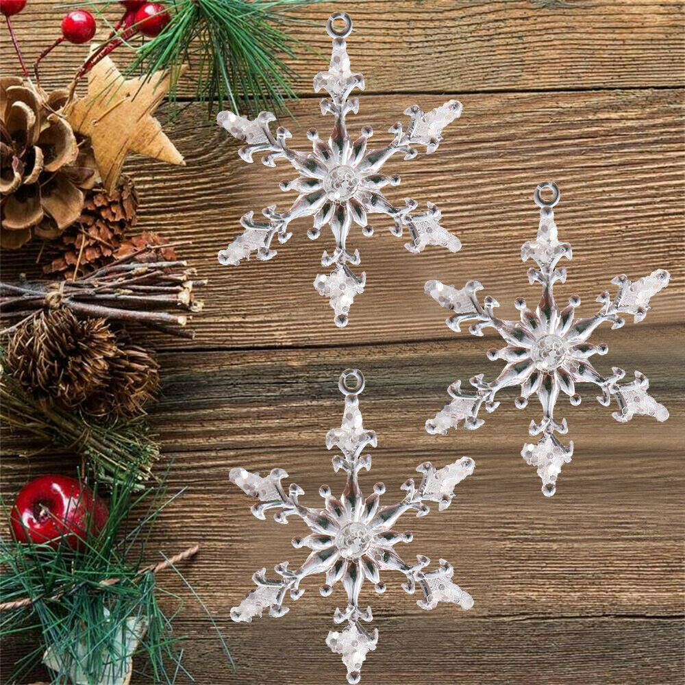 12 x Acrylic Crystal Snowflake Christmas Tree Hanging Pendant Ornaments Decor