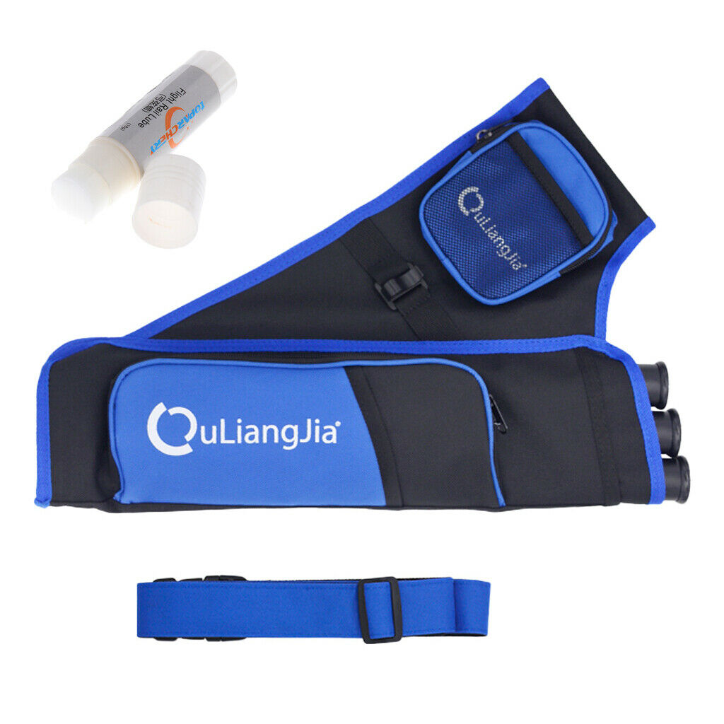 3 Tubes Quiver Arrow Holder Bag with Adjustable Belt Blue & 2pcs Wax Tube