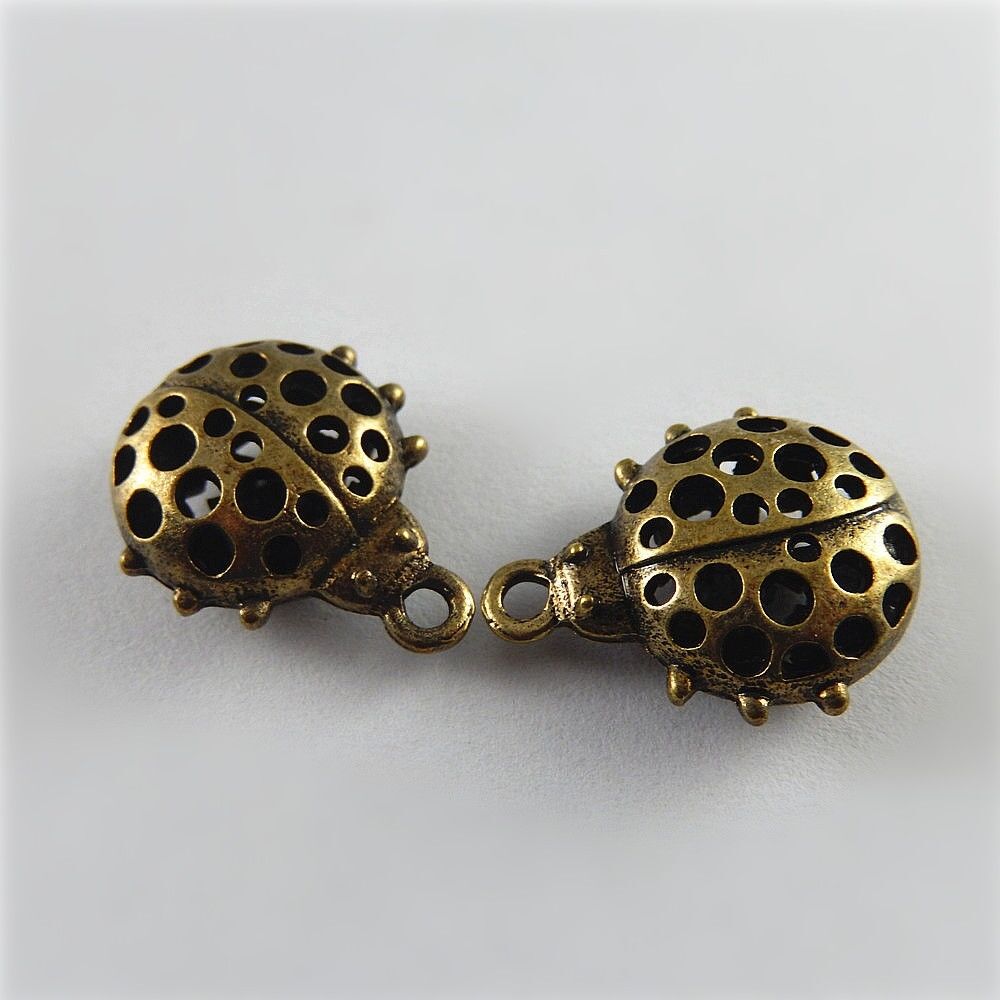 15pcs Antiqued Bronze Zinc Alloy Hollow Ladybug Charms Necklace Pendant Findings