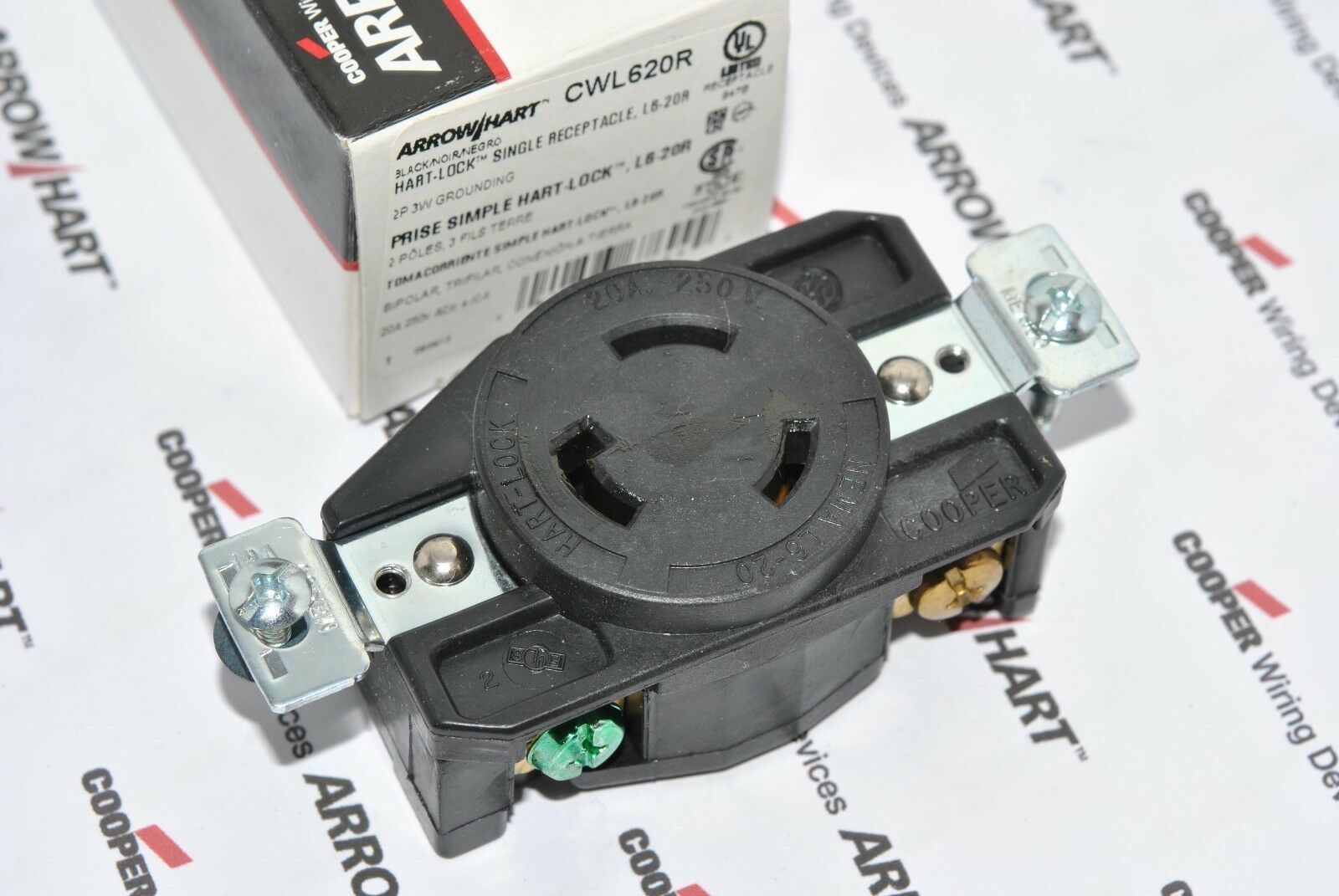 1pcs-COOPER CWL620R NEMA L6-20R 20A 250V Twist Hart-Lock Locking Receptacle