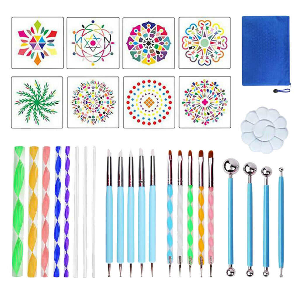 32x Mandala Dotting Tools Rock Painting Kits Dot Art Pen Paint Stencil DIY Craft