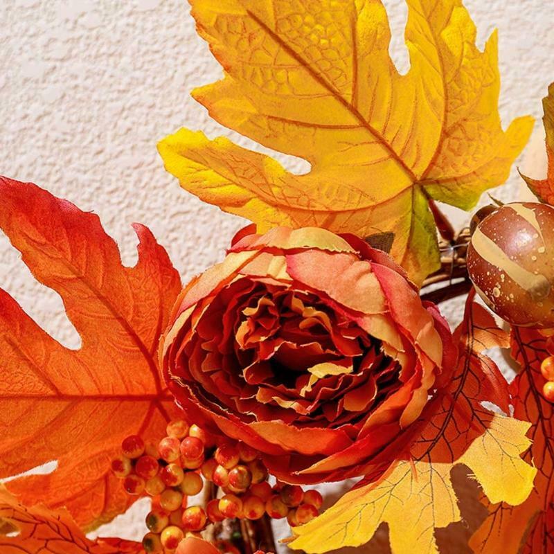 15in Autumn Wreath Fall Wreath Artificial Thanksgiving Garland with Maple Leaf
