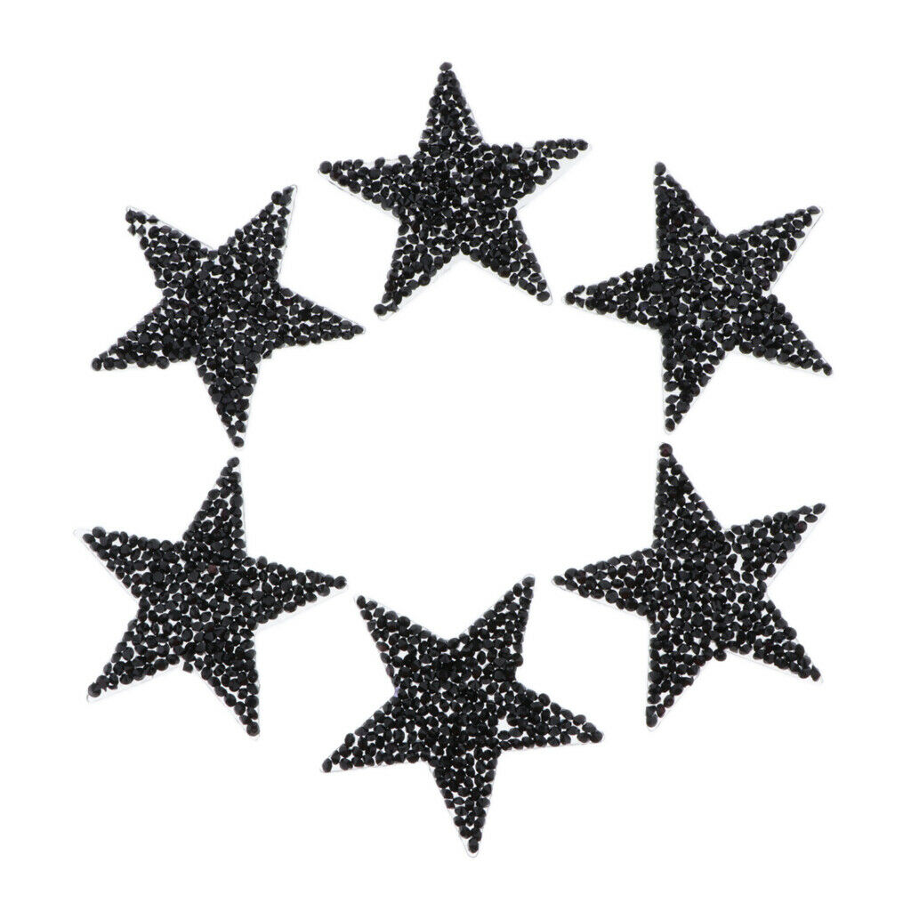 6pcs Black Rhinestone Star Iron on Applique Patches Transfer