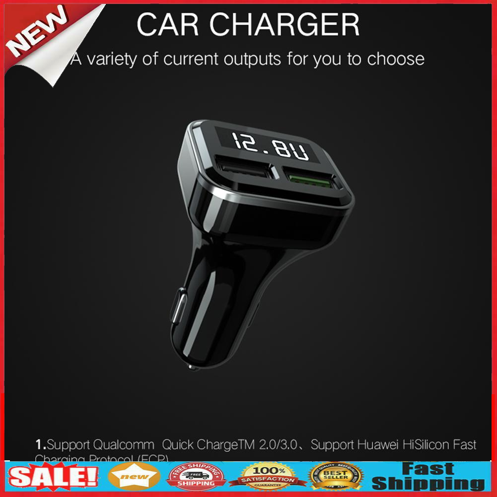 Digital LCD Display Dual USB Car Charger 3.0A Fast Charging Power Adapter @