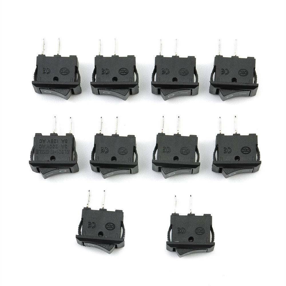 10pcs DC 12V 16A 10x15mm SPST ON/OFF Switch Mini Black 2 Pin Rocker Switch Tools