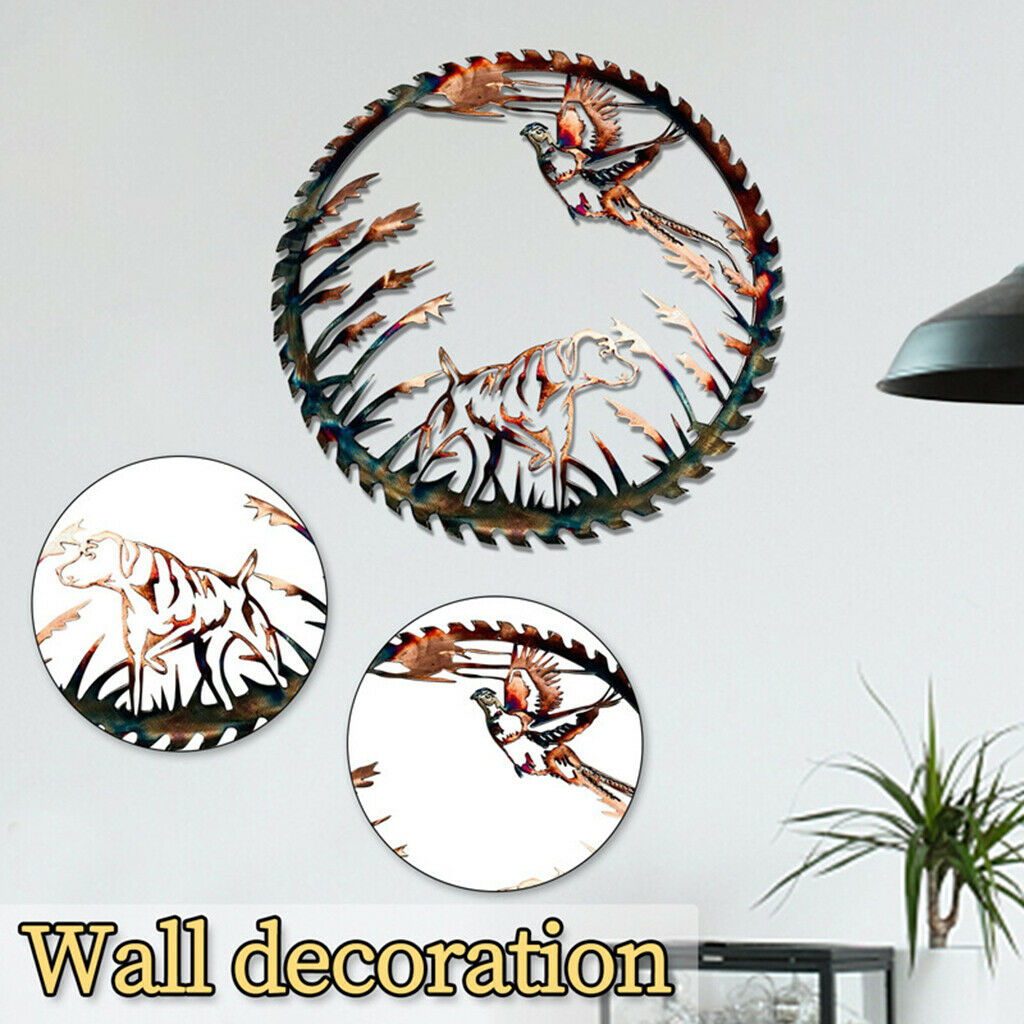 Metal Wall Art Sculpture Round Wall Decor Bird and Dog Indoor Outdoor Accent