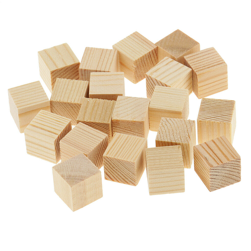 30pcs Blank Unfinished Wood Cube Blocks for DIY Painting Drawing 15mm 20mm