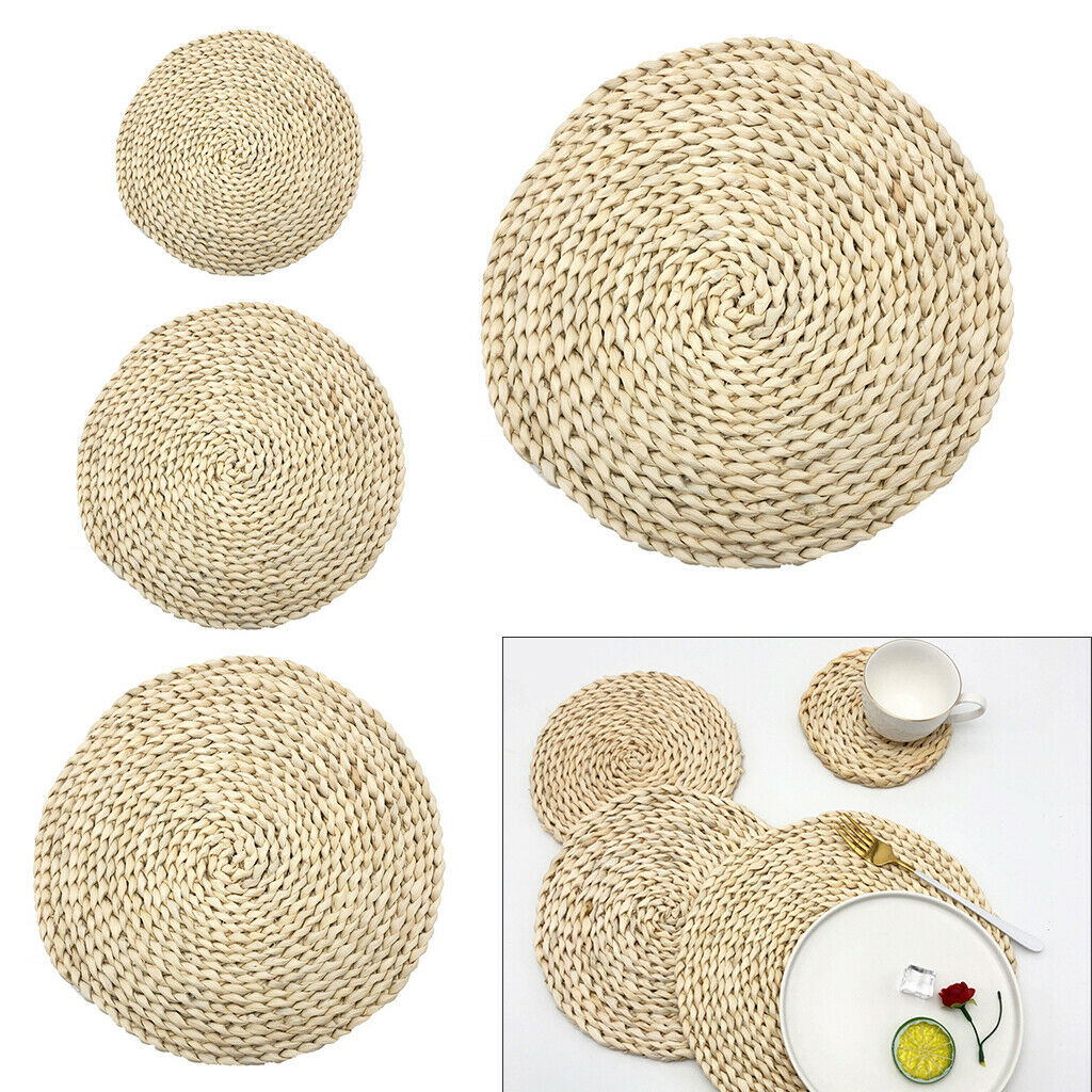 Woven Placemats Kit Corn Hulls Round Braided Rattan Tablemats Eco-Friendly