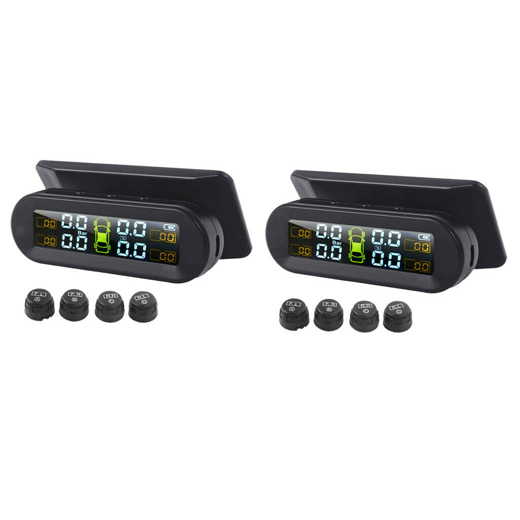 2x Car Tire Pressure Monitor w/ External Sensor for RV Solar USB Charge TPMS