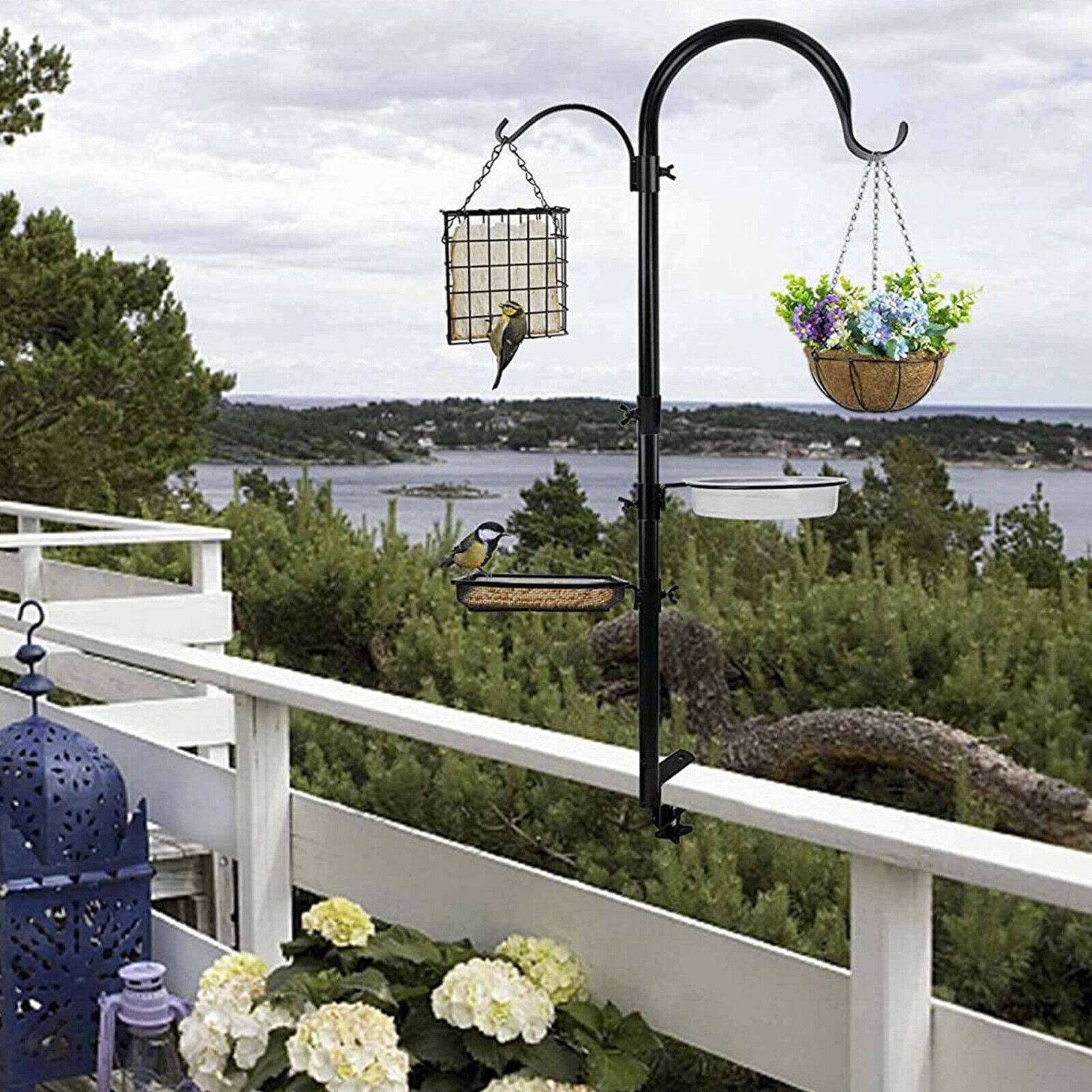 Deluxe Metal Deck Bird Feeder Pole Heavy Duty Patio Multi Feeding Station