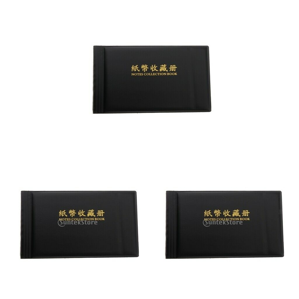 3Pieces Banknote Collection Album Currency Paper Money Stamps Holder Black