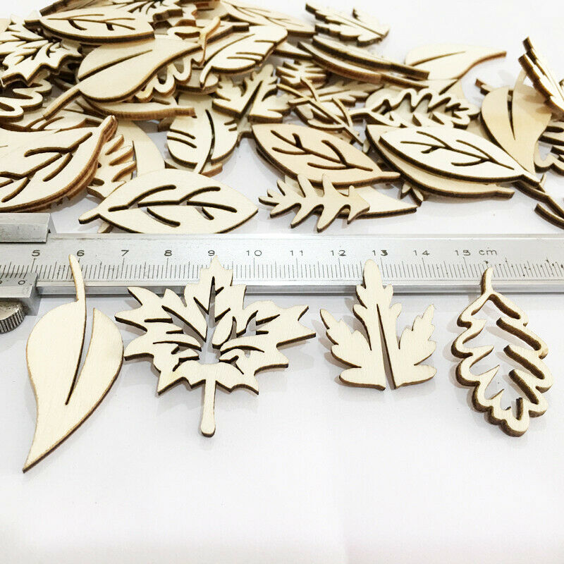 50Pc Natural Wooden Leaves Embellishments DIY Craft Wedding Christmas Decoration