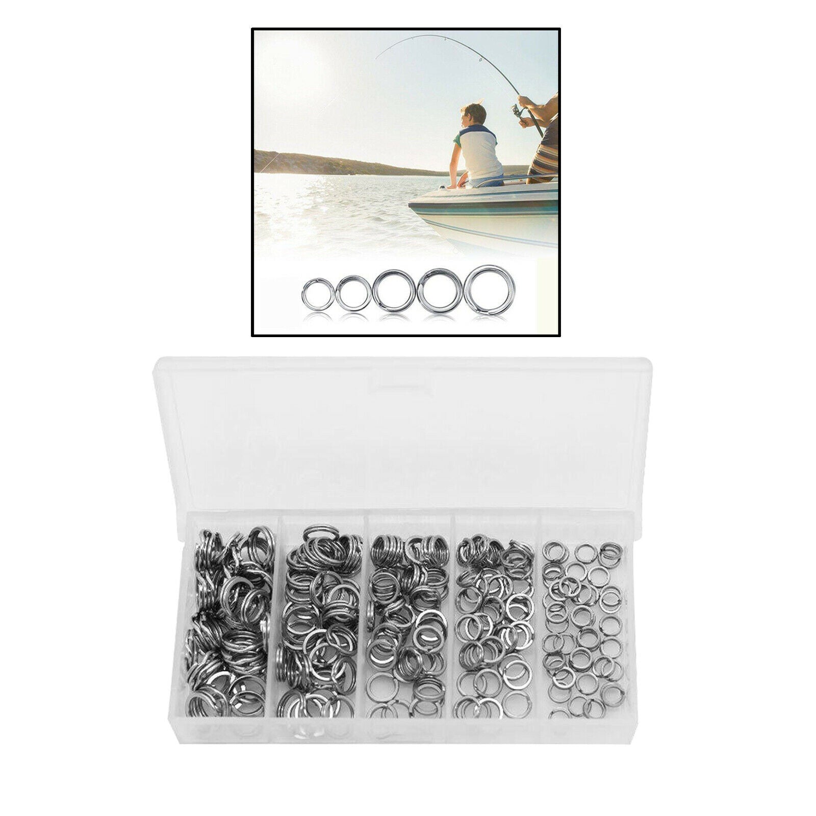 200Pcs Fishing Split Rings Stainless Steel Lure Connectors Kit Heavy 5 Sizes